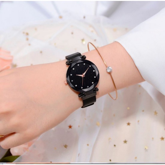 Ženska ura Starry kolekcija – črna in vijolična ročna ura s trikotno številčnico