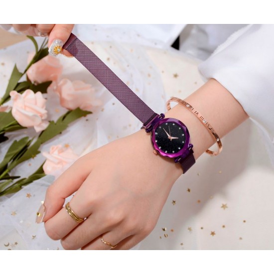 Ženska ura Starry kolekcija – črna in vijolična ročna ura s trikotno številčnico